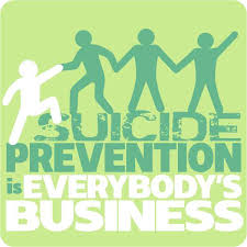 three stick figures helping up another one with "Suicide Prevention is Everybody's Business" 